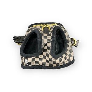 DOG Checkered Dog Harness, white, black, and gold